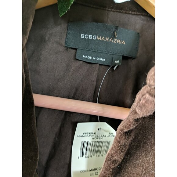 BCBGMaxazria Women's Velvet Military Cut Blazer Brown Mandarin Collar XS NEW - Picture 5 of 8